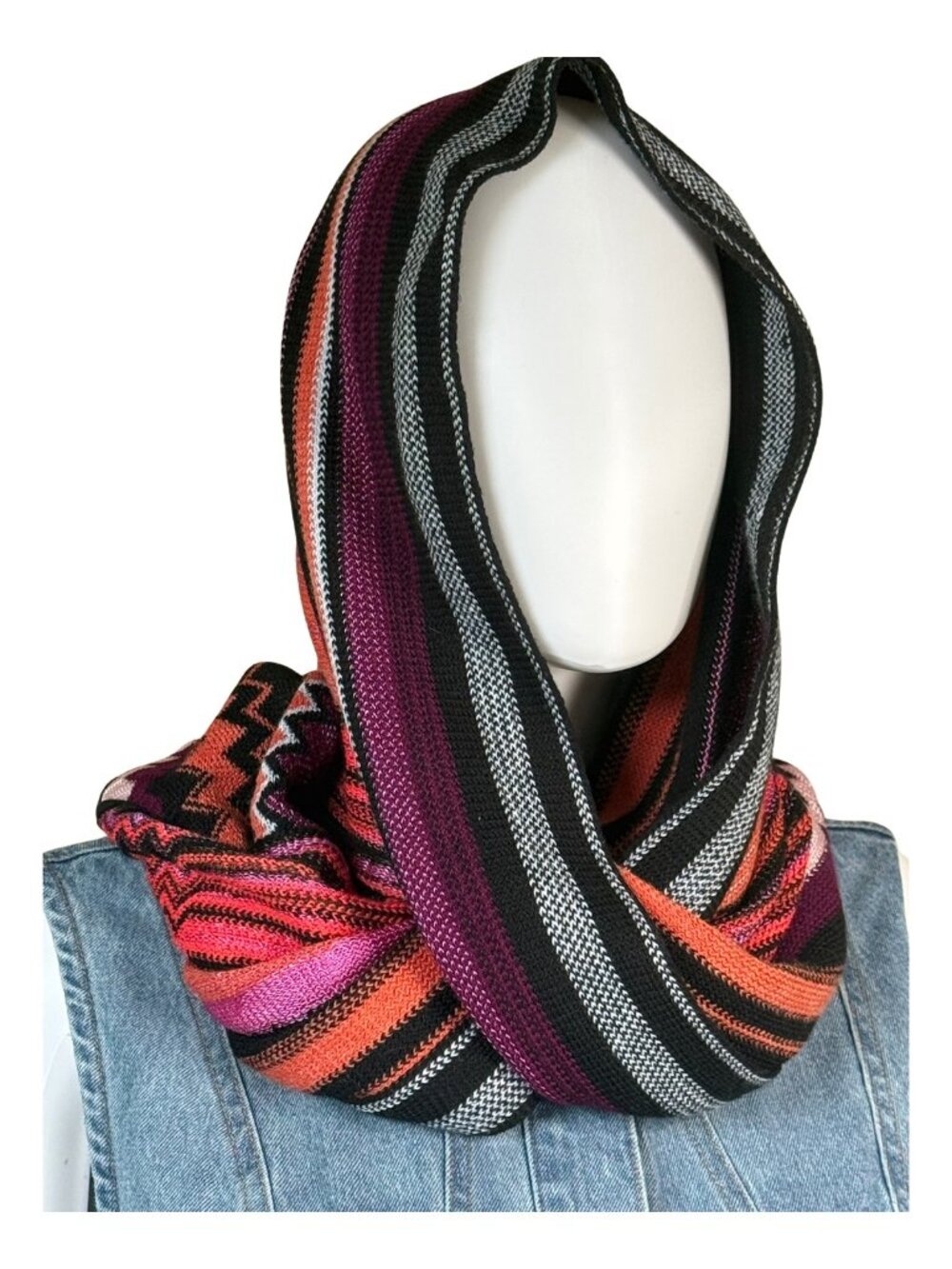 Missoni Chevron Knit Scarf Wool Blend Fringe Italy